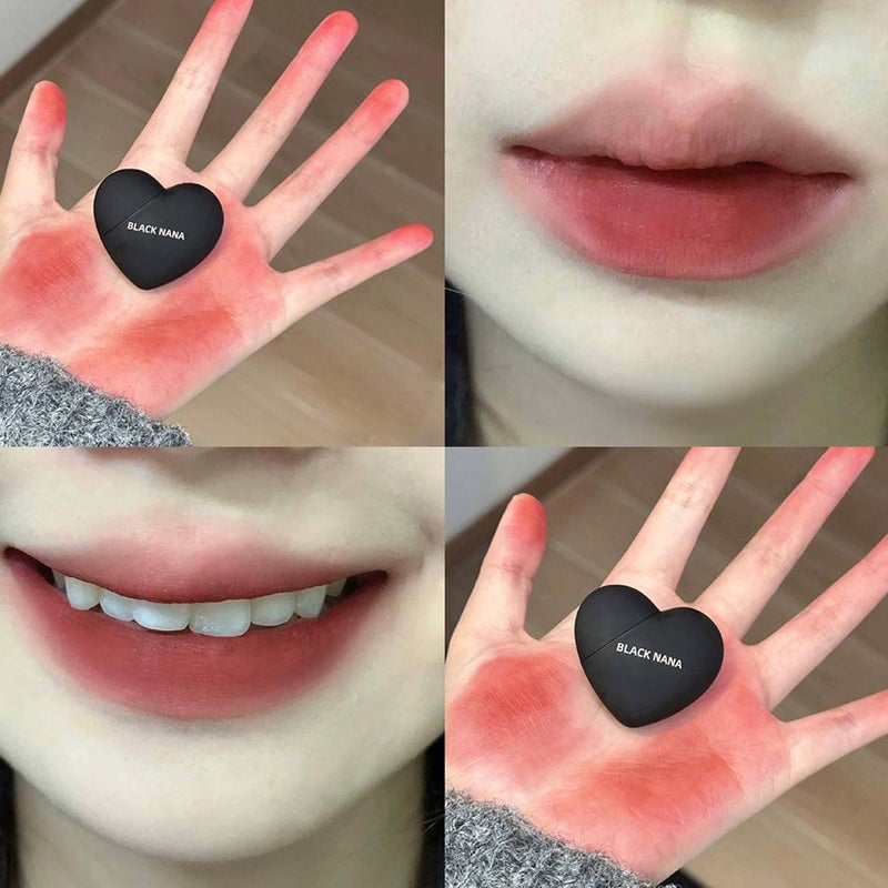 BLACK NANA Heart-Shaped Lip Mud, Matte Velvet Lip Gloss, Grayish Pink (Perfect for Students)